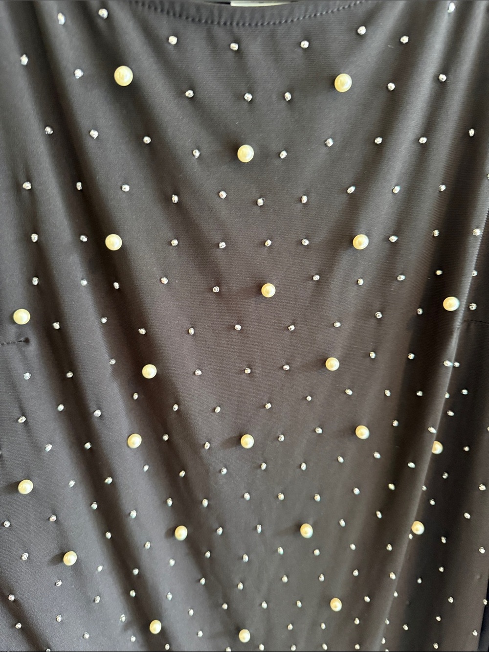 MSK Black Sheer Bishop Sleeve Pearl & Rhinestone Shift Dress - Picture 3 of 7
